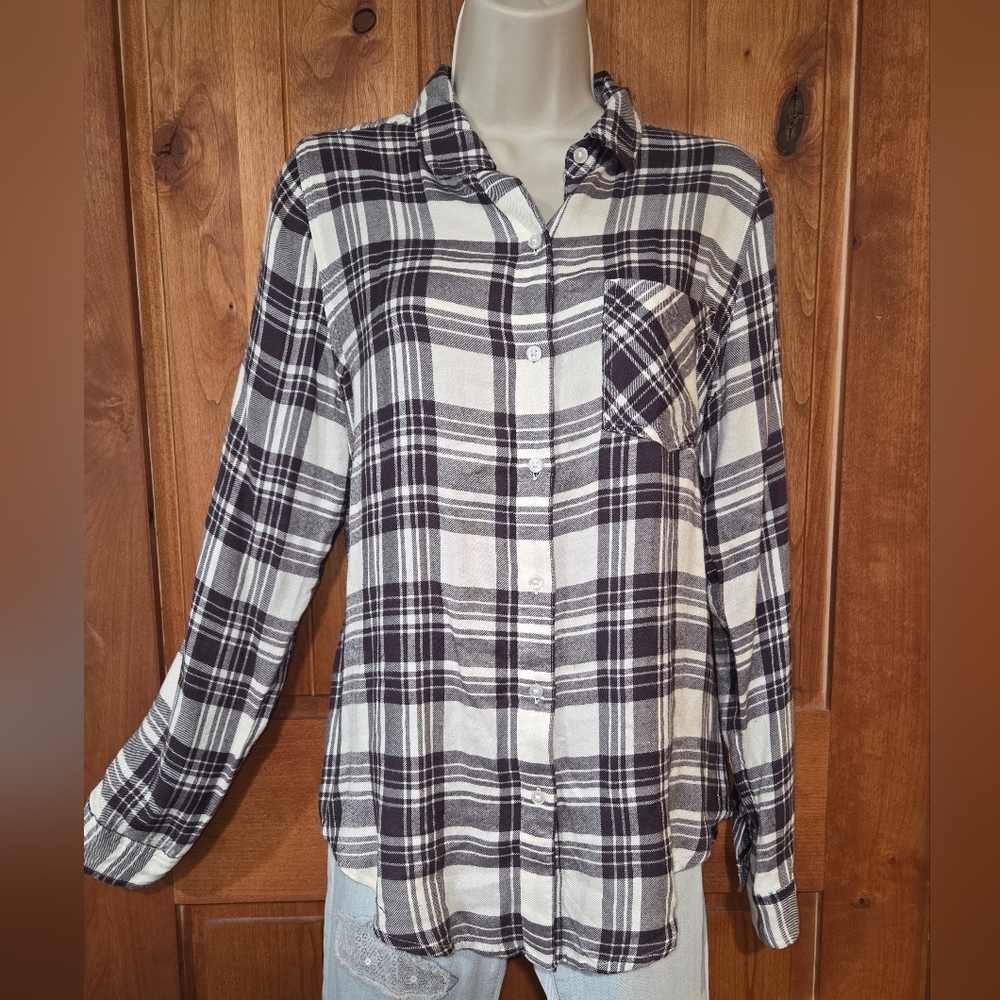 Lucky Brand Brown and White Plaid Shirt